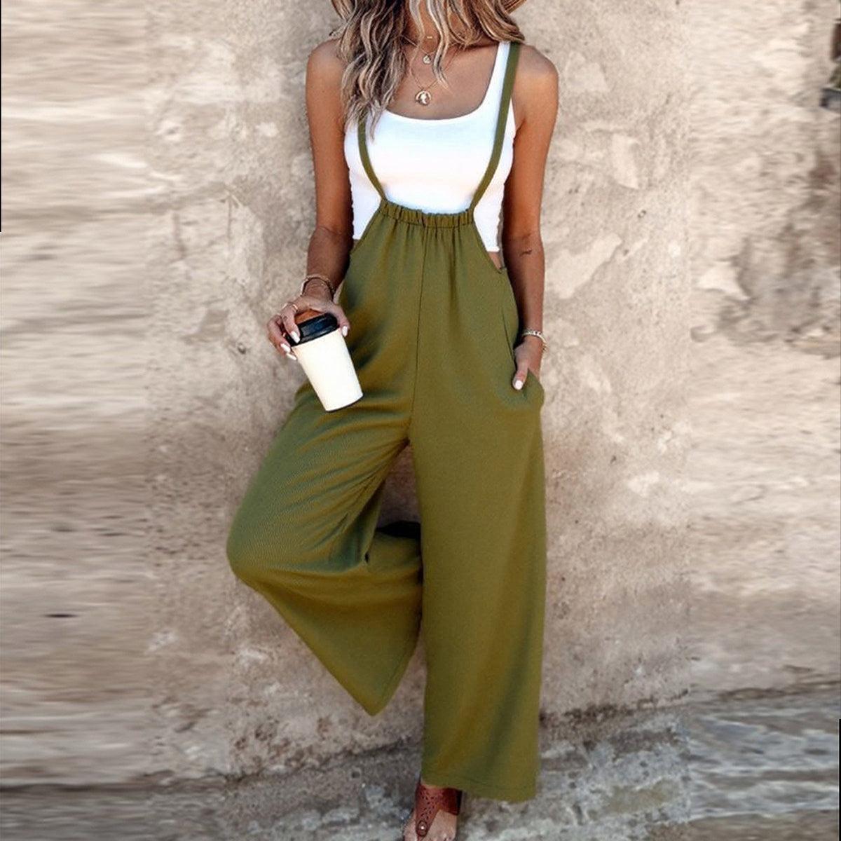 Herbstsfrischer Green Plain Sleeveless Jumpsuit - Perfekter Mix aus Stil & Komfort