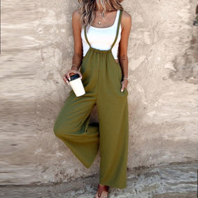 Herbstsfrischer Green Plain Sleeveless Jumpsuit - Perfekter Mix aus Stil & Komfort