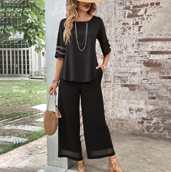 Black Plain Short Sleeve Two Piece Set - Herbstshafter Stil & Komfort