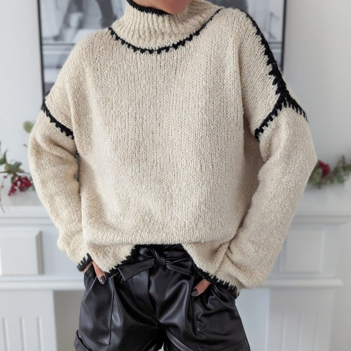 Herbstlicher Soft Khaki High Neck Sweater - Stilvoll & Kuschelig Warm