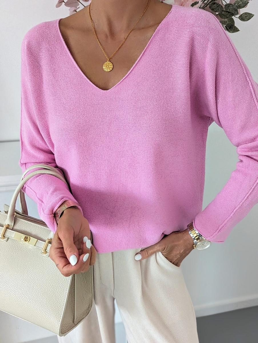 V-Neck Rose Red Sweater - Herbstsfrisch & Stilvoll in Baumwoll-Acryl-Mix