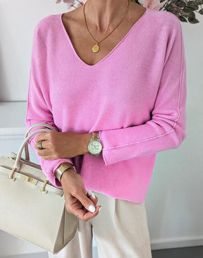 V-Neck Rose Red Sweater - Herbstsfrisch & Stilvoll in Baumwoll-Acryl-Mix