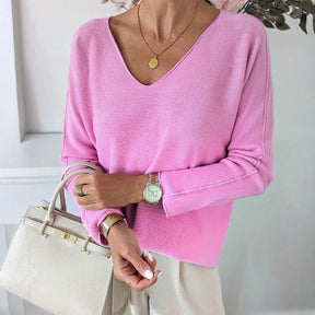 V-Neck Rose Red Sweater - Herbstsfrisch & Stilvoll in Baumwoll-Acryl-Mix