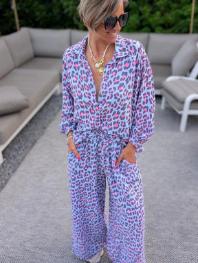 Chic Leopard Langarm Zweiteiler: Eleganz trifft auf Extravaganz