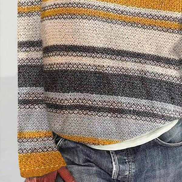Herbst-Highlight: Kuscheliger Gelb Gestreifter Rundhals Pullover
