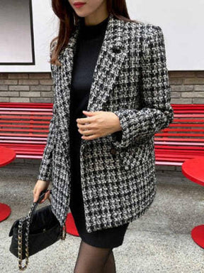 Eleganter Houndstooth Langarm-Blazer - Ihr stilvoller Begleiter im Winter