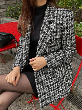 Eleganter Houndstooth Langarm-Blazer - Ihr stilvoller Begleiter im Winter