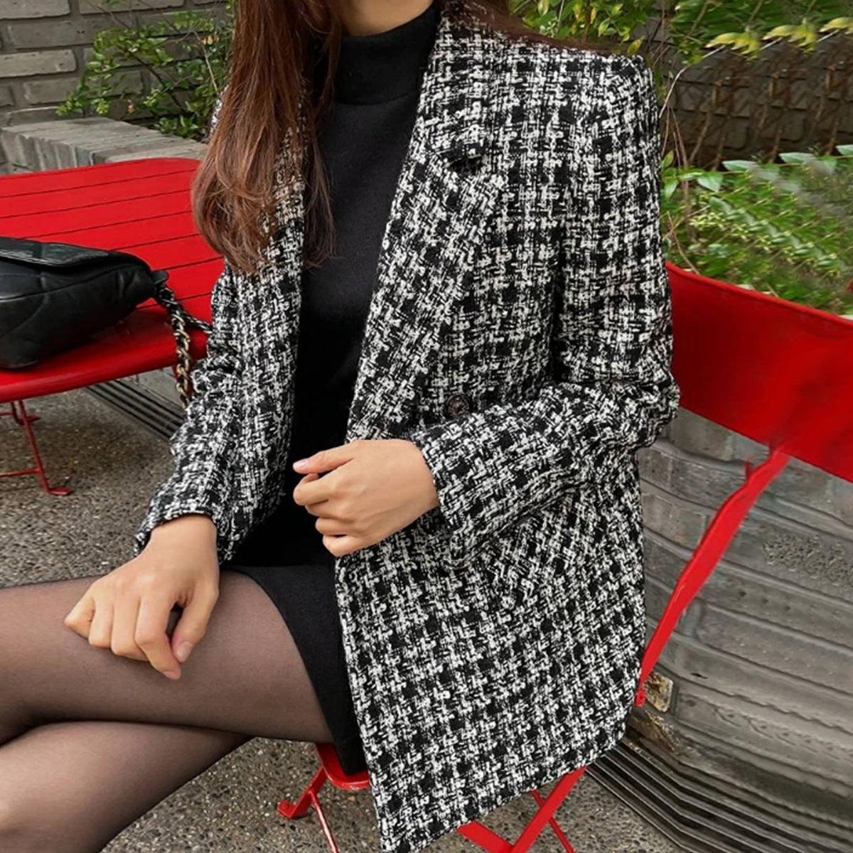 Eleganter Houndstooth Langarm-Blazer - Ihr stilvoller Begleiter im Winter