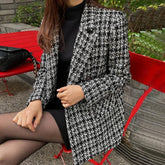 Eleganter Houndstooth Langarm-Blazer - Ihr stilvoller Begleiter im Winter