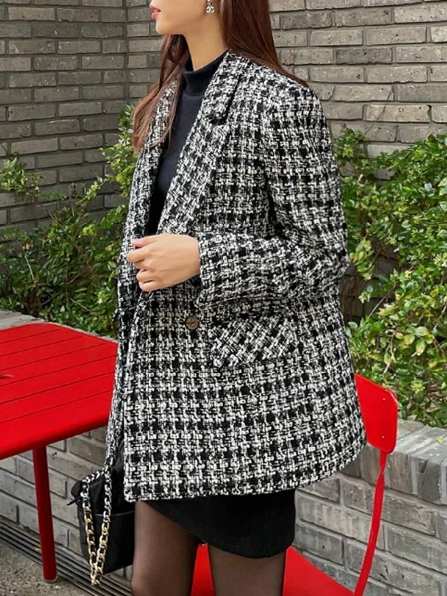 Eleganter Houndstooth Langarm-Blazer - Ihr stilvoller Begleiter im Winter