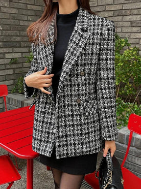 Eleganter Houndstooth Langarm-Blazer - Ihr stilvoller Begleiter im Winter