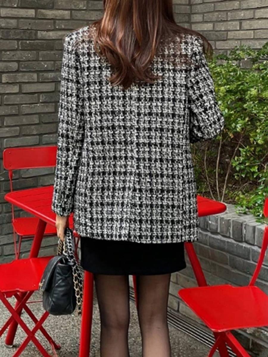 Eleganter Houndstooth Langarm-Blazer - Ihr stilvoller Begleiter im Winter