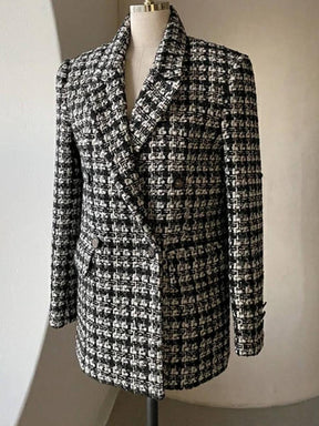 Eleganter Houndstooth Langarm-Blazer - Ihr stilvoller Begleiter im Winter