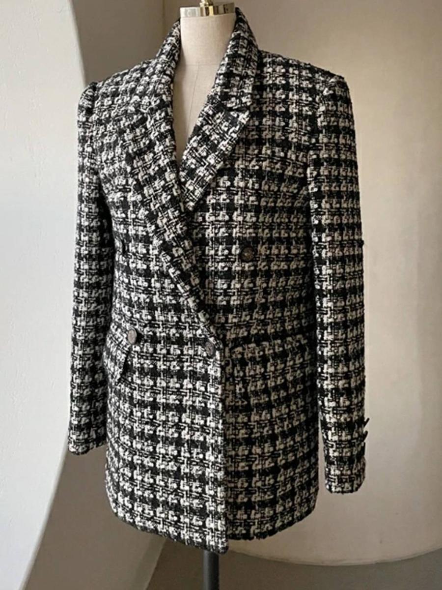 Eleganter Houndstooth Langarm-Blazer - Ihr stilvoller Begleiter im Winter