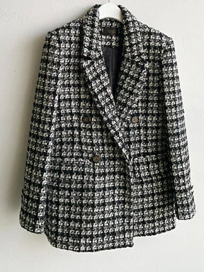 Eleganter Houndstooth Langarm-Blazer - Ihr stilvoller Begleiter im Winter