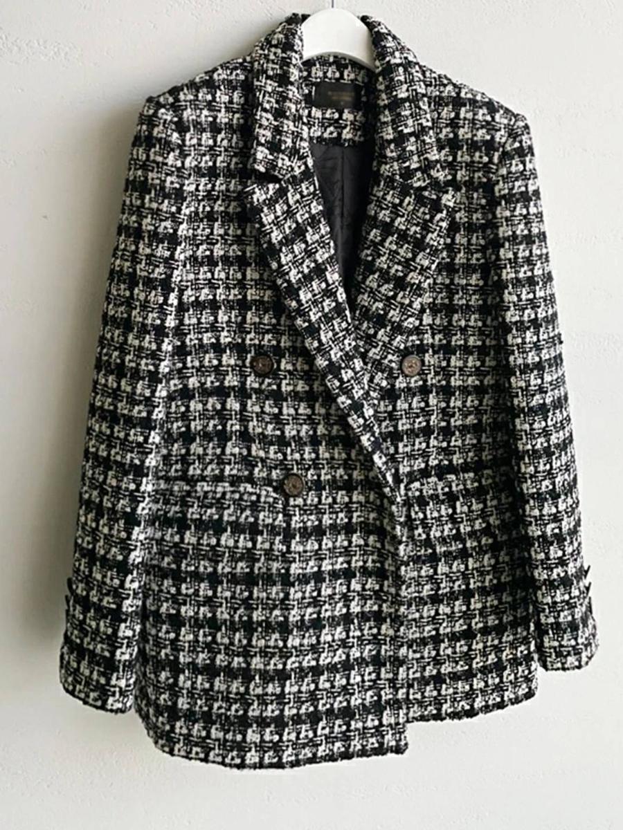 Eleganter Houndstooth Langarm-Blazer - Ihr stilvoller Begleiter im Winter
