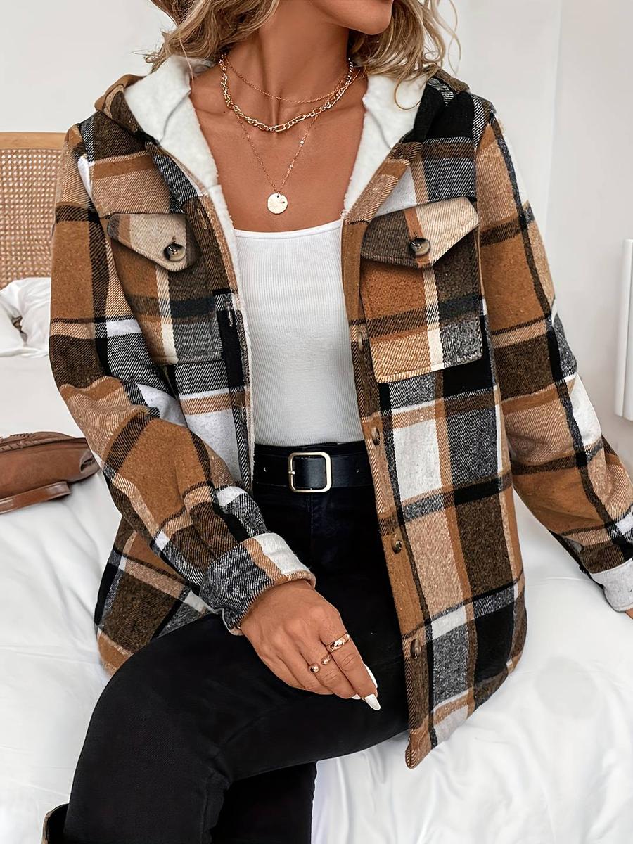 Winter-Wunder: Brown Hoodie Check Long Sleeve Jacket für Komfort & Stil