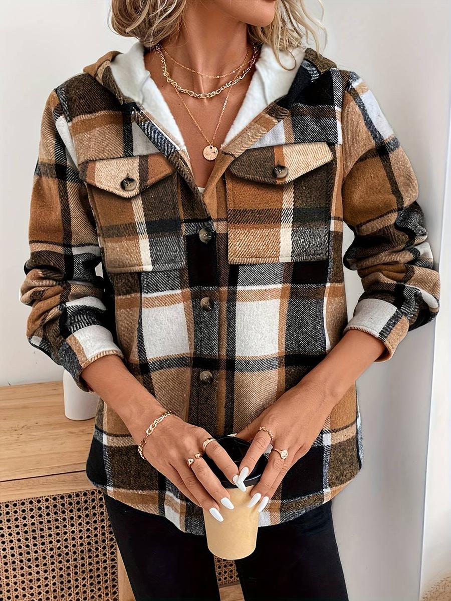 Winter-Wunder: Brown Hoodie Check Long Sleeve Jacket für Komfort & Stil