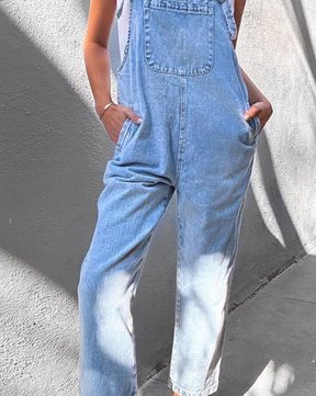 Breezy Plain Blue Strap Jumpsuit - Leichtes Denim für Herbstsfrische