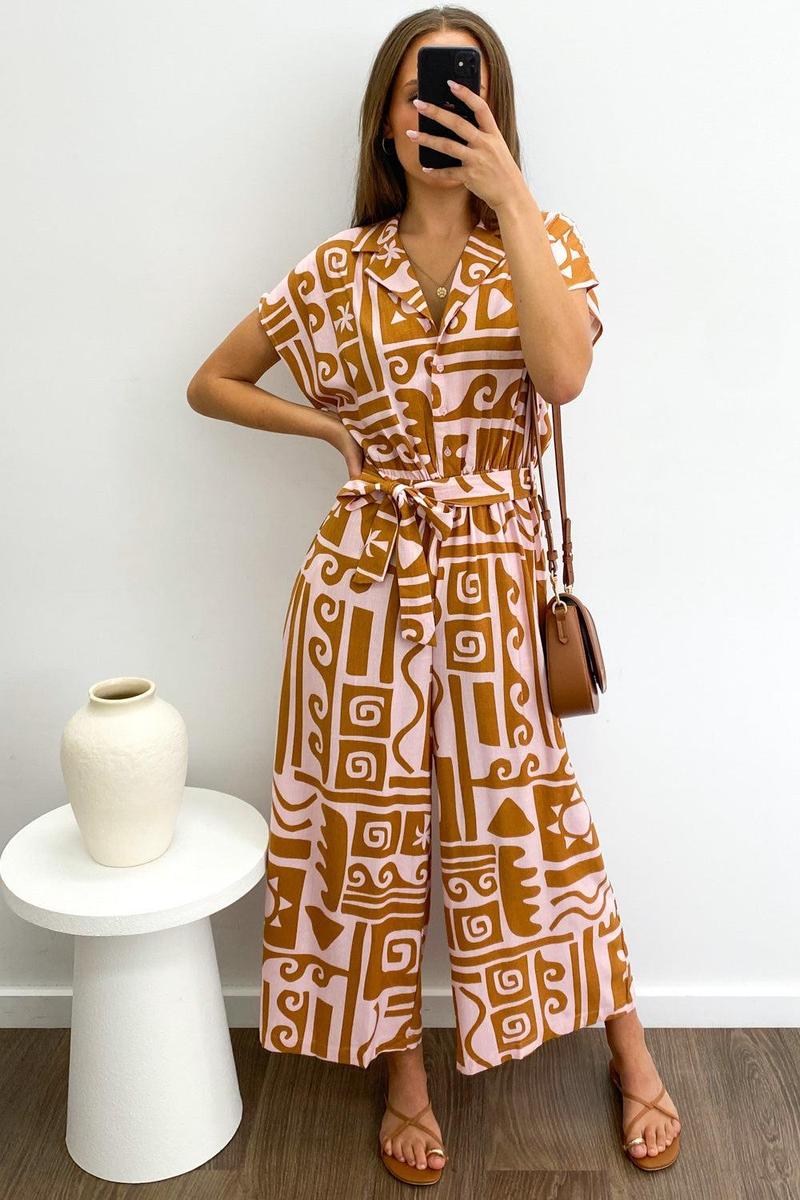 Groovy V-Neck Short Sleeve Jumpsuit - Dein Fashion-Highlight für den Herbst