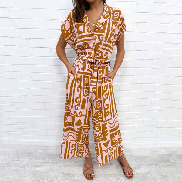 Groovy V-Neck Short Sleeve Jumpsuit - Dein Fashion-Highlight für den Herbst