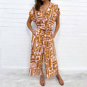 Groovy V-Neck Short Sleeve Jumpsuit - Dein Fashion-Highlight für den Herbst