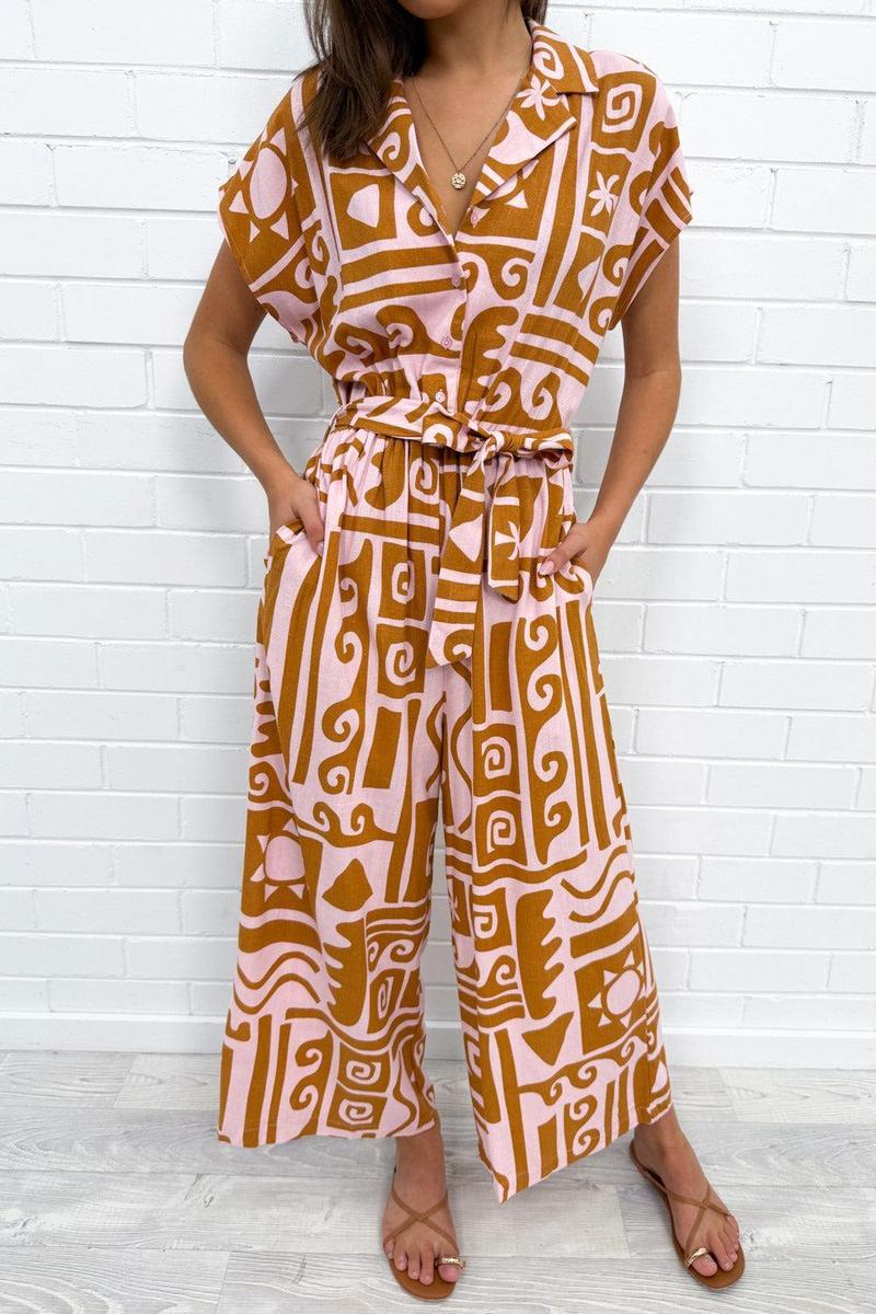 Groovy V-Neck Short Sleeve Jumpsuit - Dein Fashion-Highlight für den Herbst