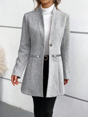 Warmer grauer Winter Blazermantel mit Taschen Damen