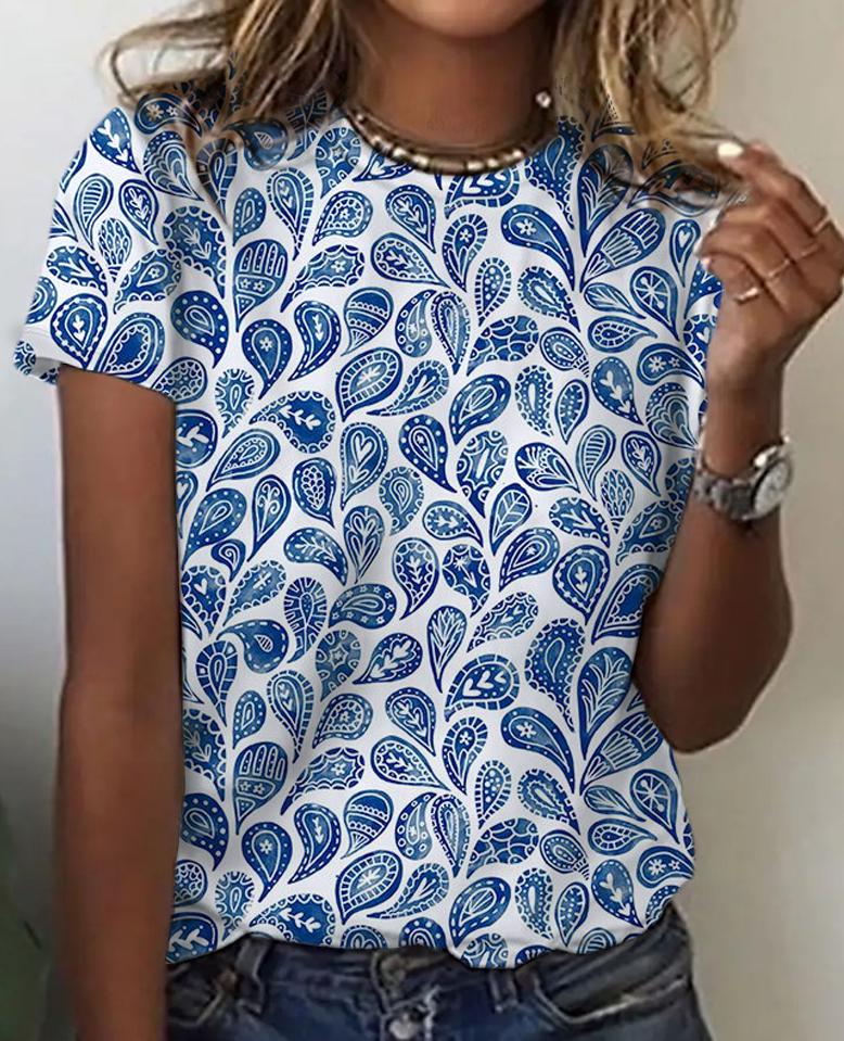 Breezy Short Sleeve Blue Top - Frisches Herbstsdesign & Komfort