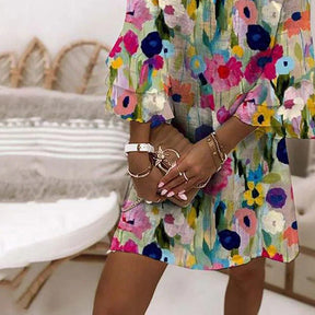 Romantic Floral Print V-Neck Mini-Kleid - Der feminine Herbsts-Begleiter