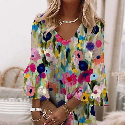 Romantic Floral Print V-Neck Mini-Kleid - Der feminine Herbsts-Begleiter