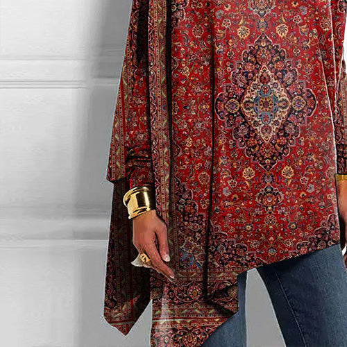 Boho Longsleeve in Rot mit Print – warmes Wintershirt