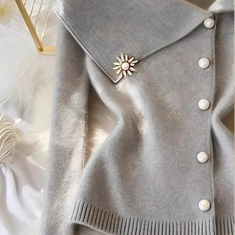 Herbstliches Must-Have: Grey Plain Collared Long Sleeve Cardigan