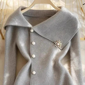 Herbstliches Must-Have: Grey Plain Collared Long Sleeve Cardigan