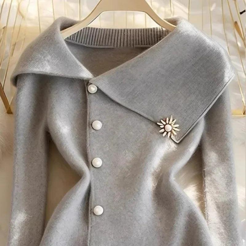 Herbstliches Must-Have: Grey Plain Collared Long Sleeve Cardigan