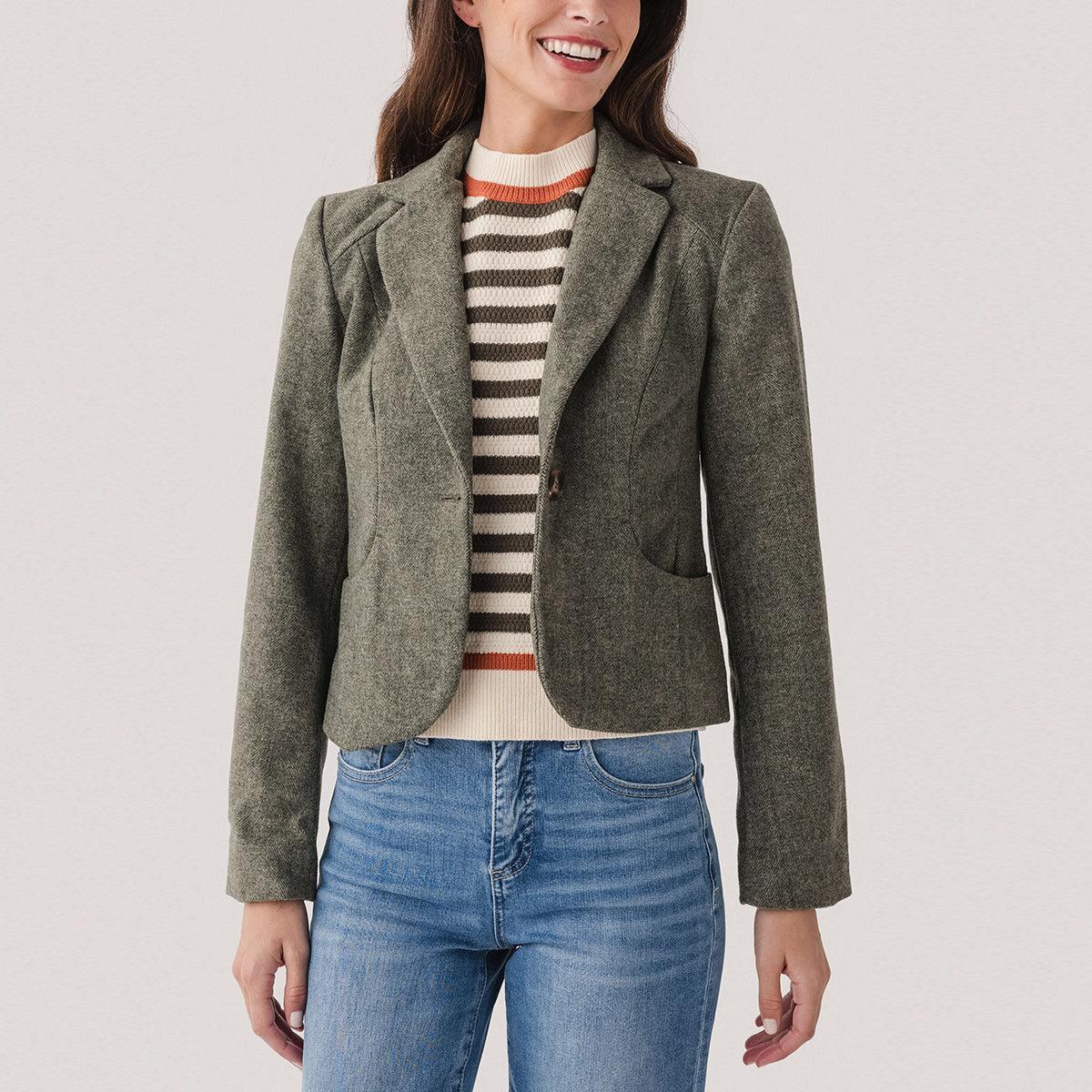 Olive Green Wool-Blend Plain Blazer With Classic Fit