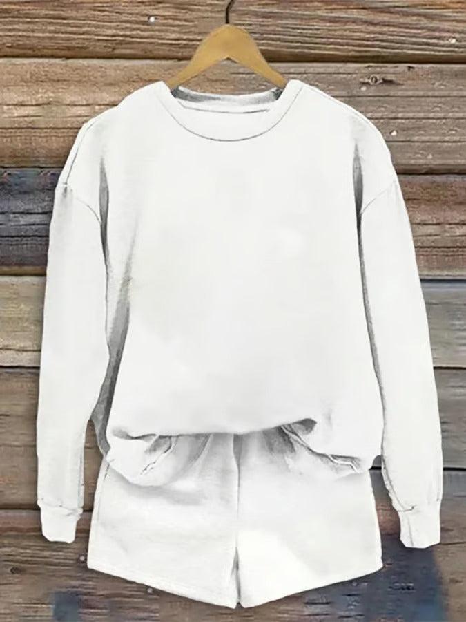 Stylish White Plain Long Sleeve Two Piece Set - Frischer Herbstslook & Komfort