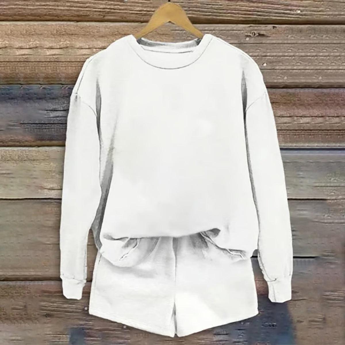 Stylish White Plain Long Sleeve Two Piece Set - Frischer Herbstslook & Komfort