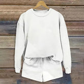 Stylish White Plain Long Sleeve Two Piece Set - Frischer Herbstslook & Komfort