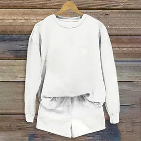 Stylish White Plain Long Sleeve Two Piece Set - Frischer Herbstslook & Komfort
