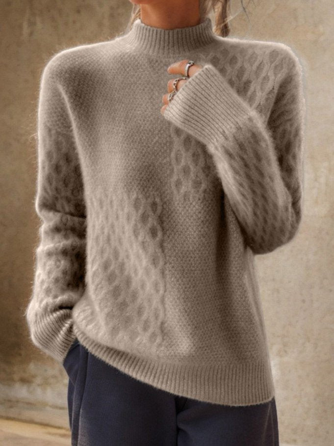 Warm & Stilvoll: Braun Unifarben Hochhals-Pullover - Herbst Must-Have