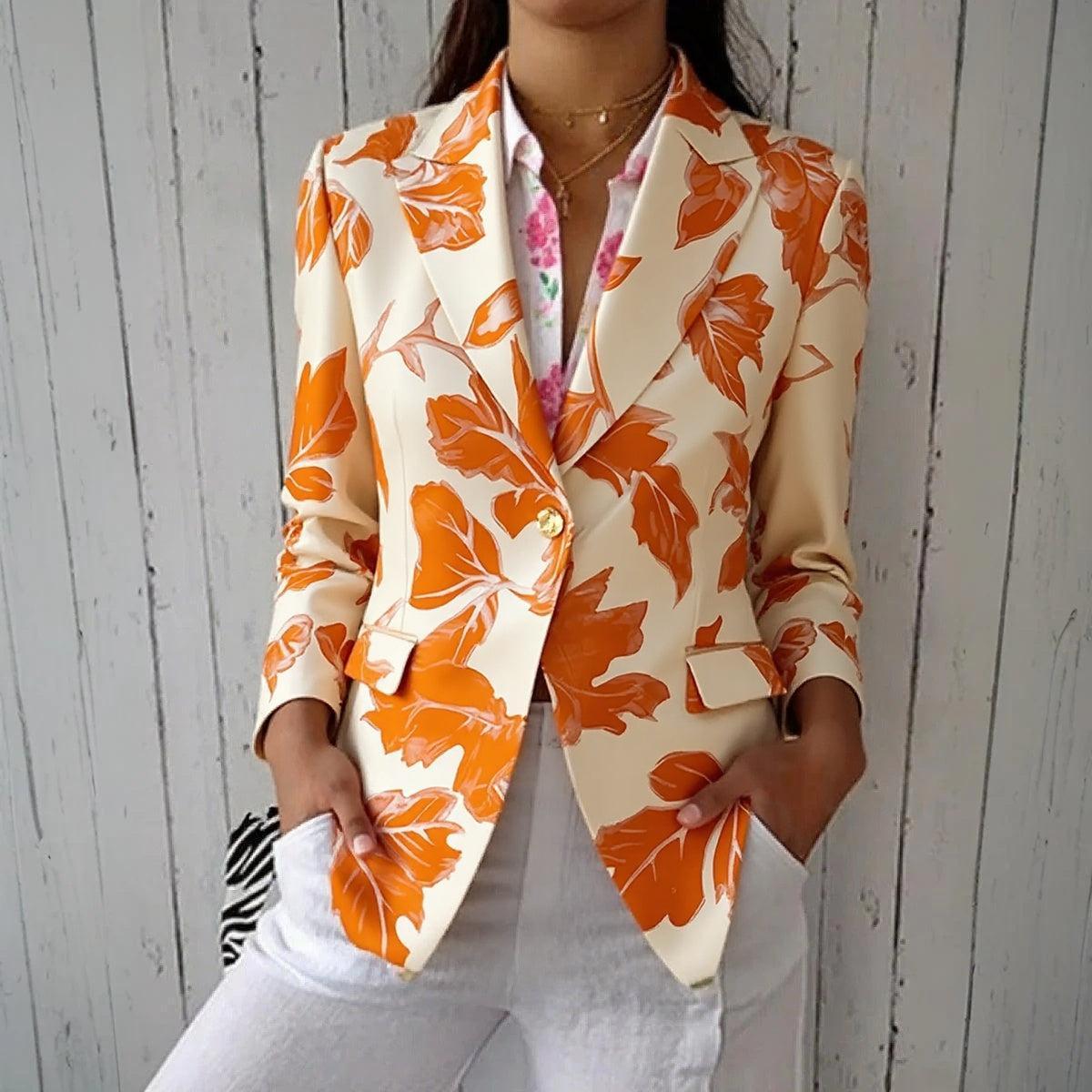 Stilvoller Herbsts-Blazer mit Reverskragen & Pflanzenmuster - Tailliert & Komfortabel