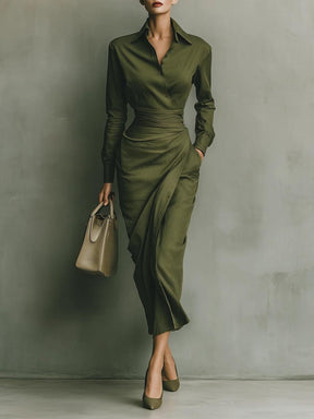 Winterliches Midi-Kleid in Smaragdgrün - Vintage Chic für stilvolle Frauen