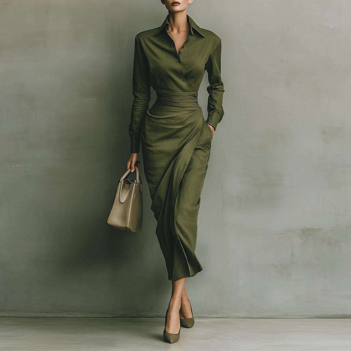 Winterliches Midi-Kleid in Smaragdgrün - Vintage Chic für stilvolle Frauen