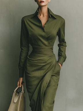 Winterliches Midi-Kleid in Smaragdgrün - Vintage Chic für stilvolle Frauen