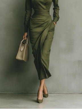 Winterliches Midi-Kleid in Smaragdgrün - Vintage Chic für stilvolle Frauen