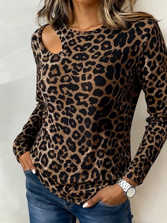 Winter Leo Langarmshirt Damen mit Cut-out – warm & chic