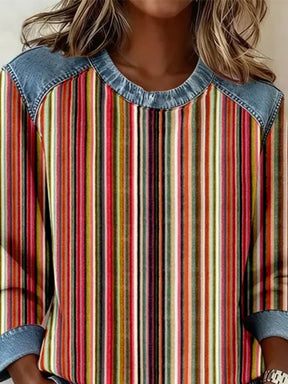 Warmer Retro Streifenpullover mit Denim-Details für Winter