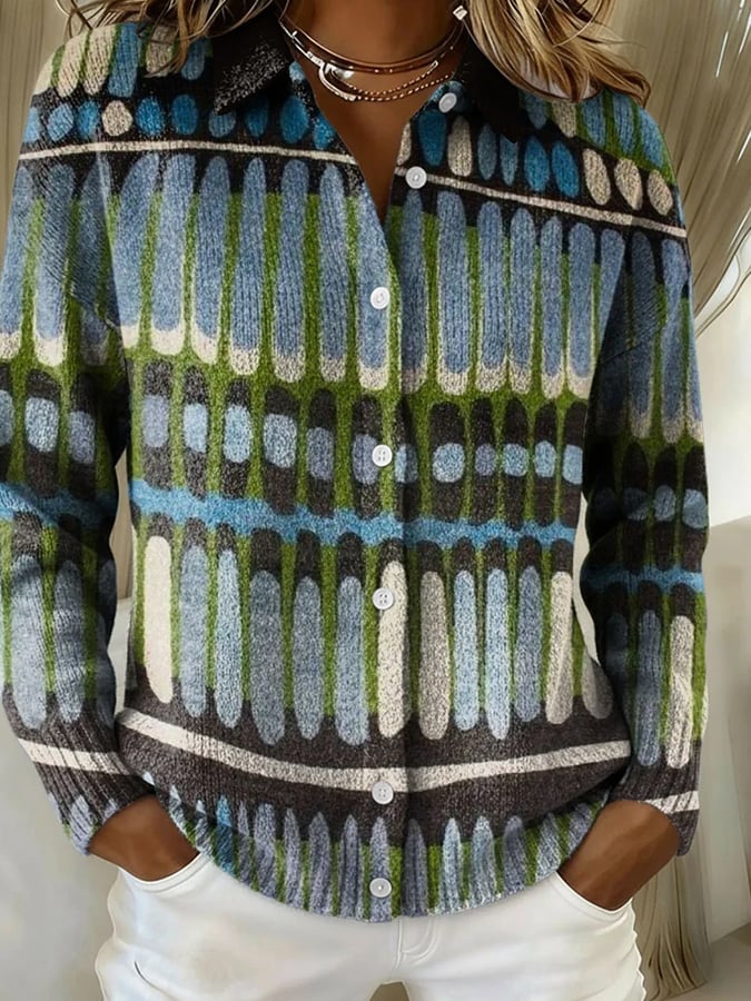 Kuschelwarmer Winter Cardigan mit Kontrast-Print, S–5XL