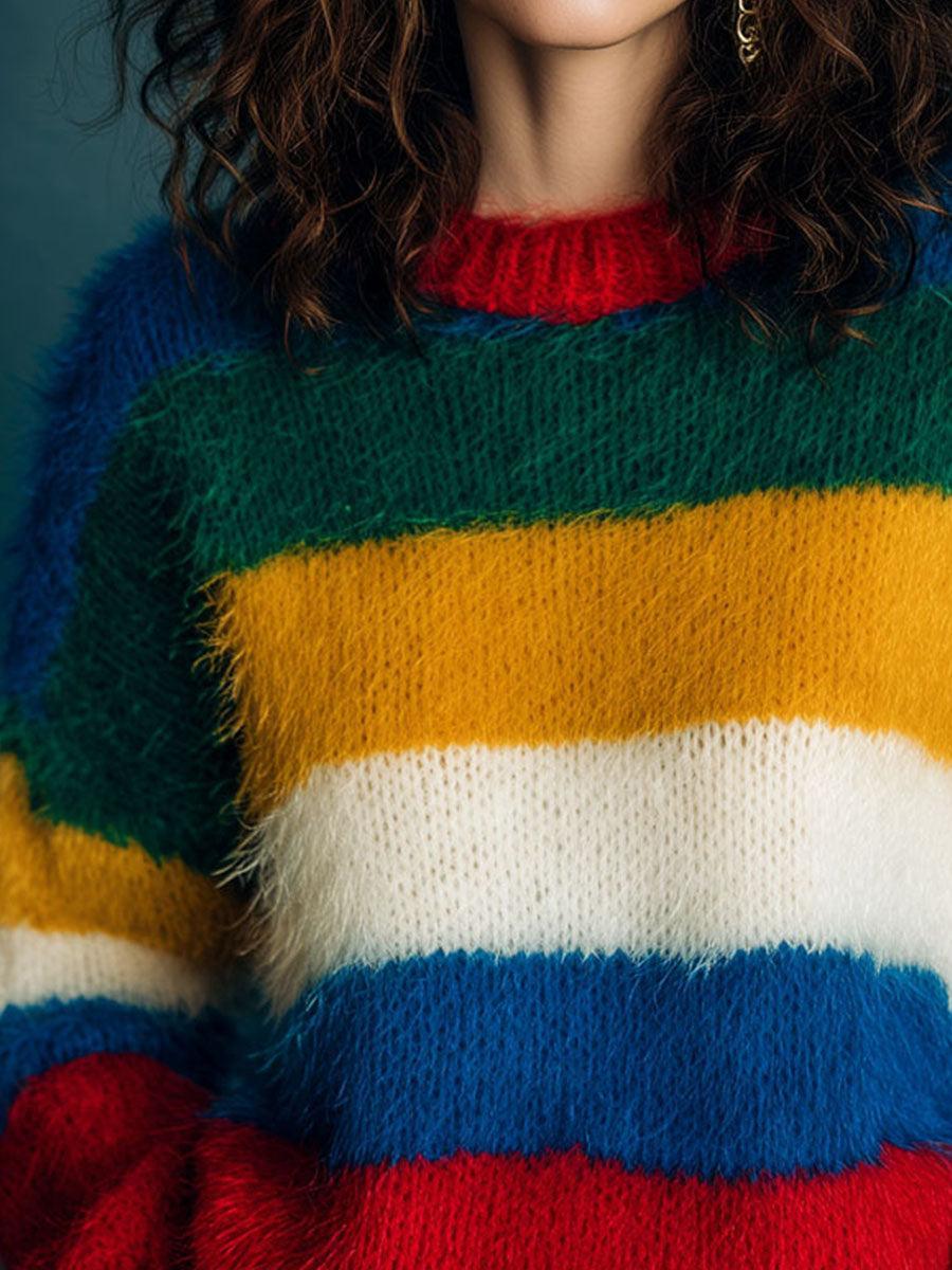 Flauschiger Rainbow Winterpullover – warm, bunt, kuschelig